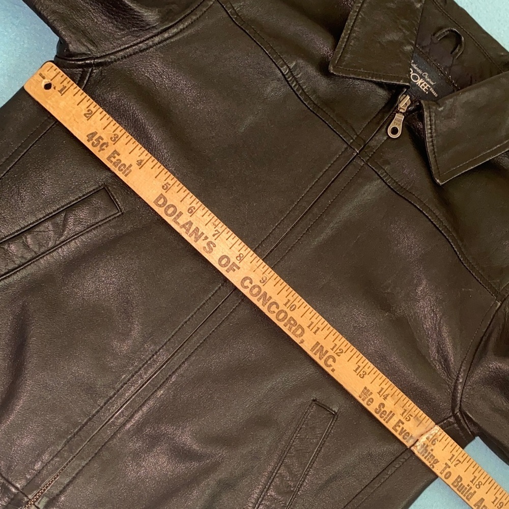 CHEROKEE leather zip up long sleeve 2 pockets derby jacket coat black size M - Picture 8 of 11